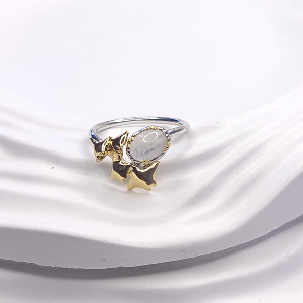 Dancing Manta Rays Moonstone Two Tones Ring