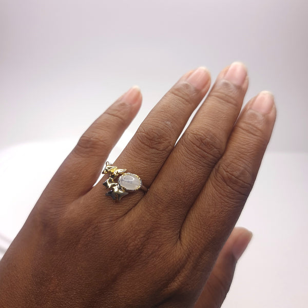 Dancing Manta Rays Moonstone Two Tones Ring