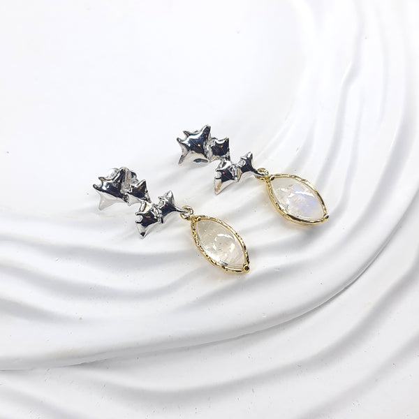 Dancing Manta Rays Moonstone Drop Earrings