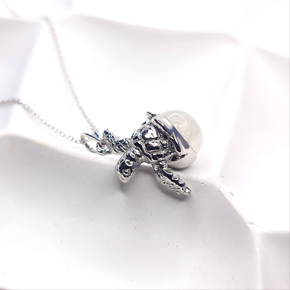 Hatching Baby Turtle Moonstone Necklace