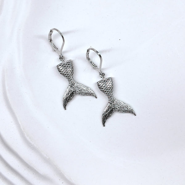 Mermaid Tail Solid Silver Necklace and Drop Earrings