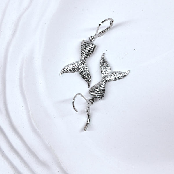 Mermaid Tail Solid Silver Necklace and Drop Earrings