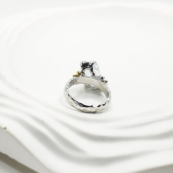 Moonstone and Sapphire Bubble Two Tones Ring