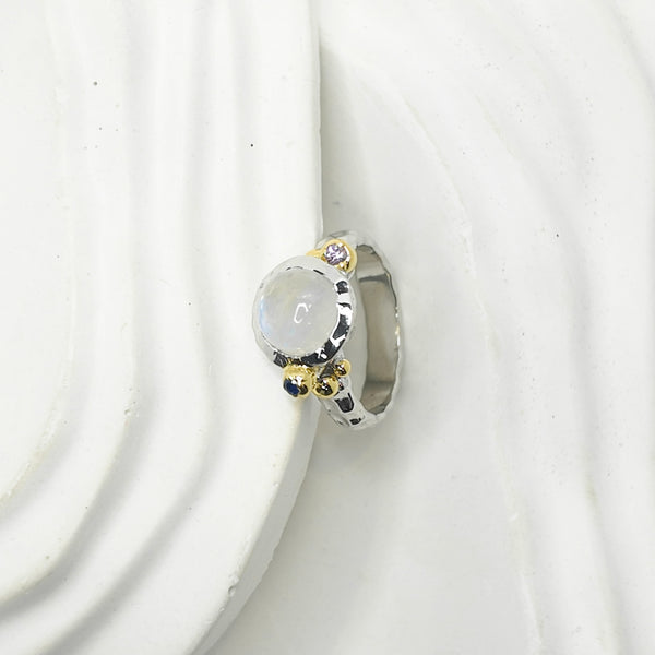 Moonstone and Sapphire Bubble Two Tones Ring