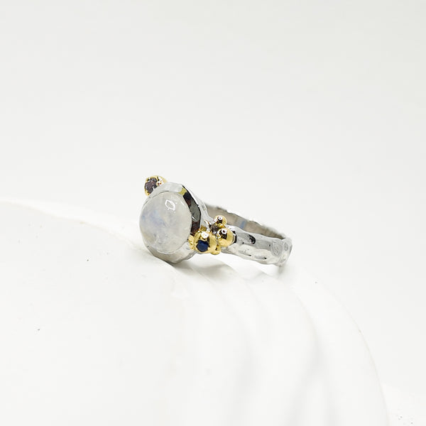 Moonstone and Sapphire Bubble Two Tones Ring