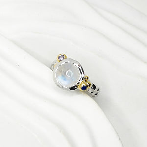 Moonstone and Sapphire Bubble Two Tones Ring