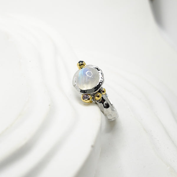 Moonstone and Sapphire Bubble Two Tones Ring